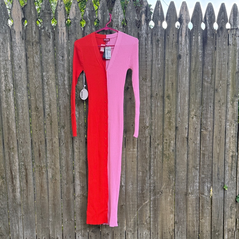 STAUD SHOKO Sweater dress Red and Pink Midi